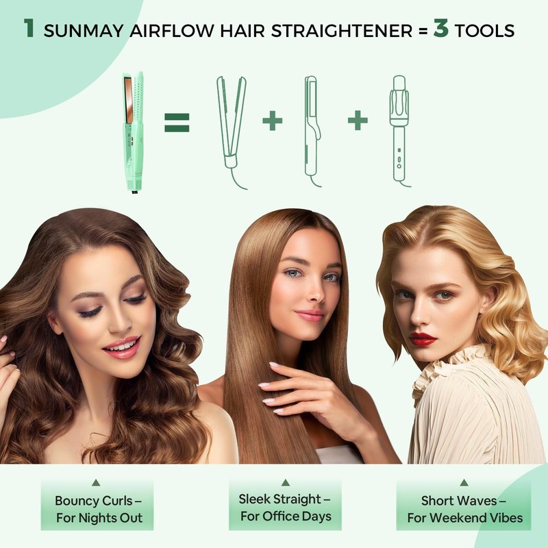 SUNMAY 360°Airflow Hair Straightener,0.95 Inch Titanium Straightener and Curler with Cooling Air Lock in Quick Style,Negative Ions Flat Iron Hair Straightener for Women,Dual Voltage,Auto Shut Off