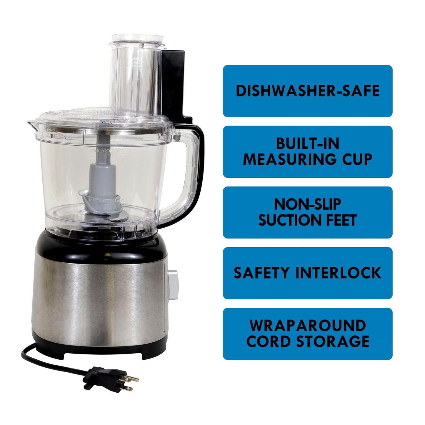 Kenmore Food Processor and Vegetable Chopper with Reversible Slicing/Shredding Disc, Chop, Slice, Shred, Mince, Grate, Puree, Stainless Steel, 11-Cup, 500W, Black and Silver