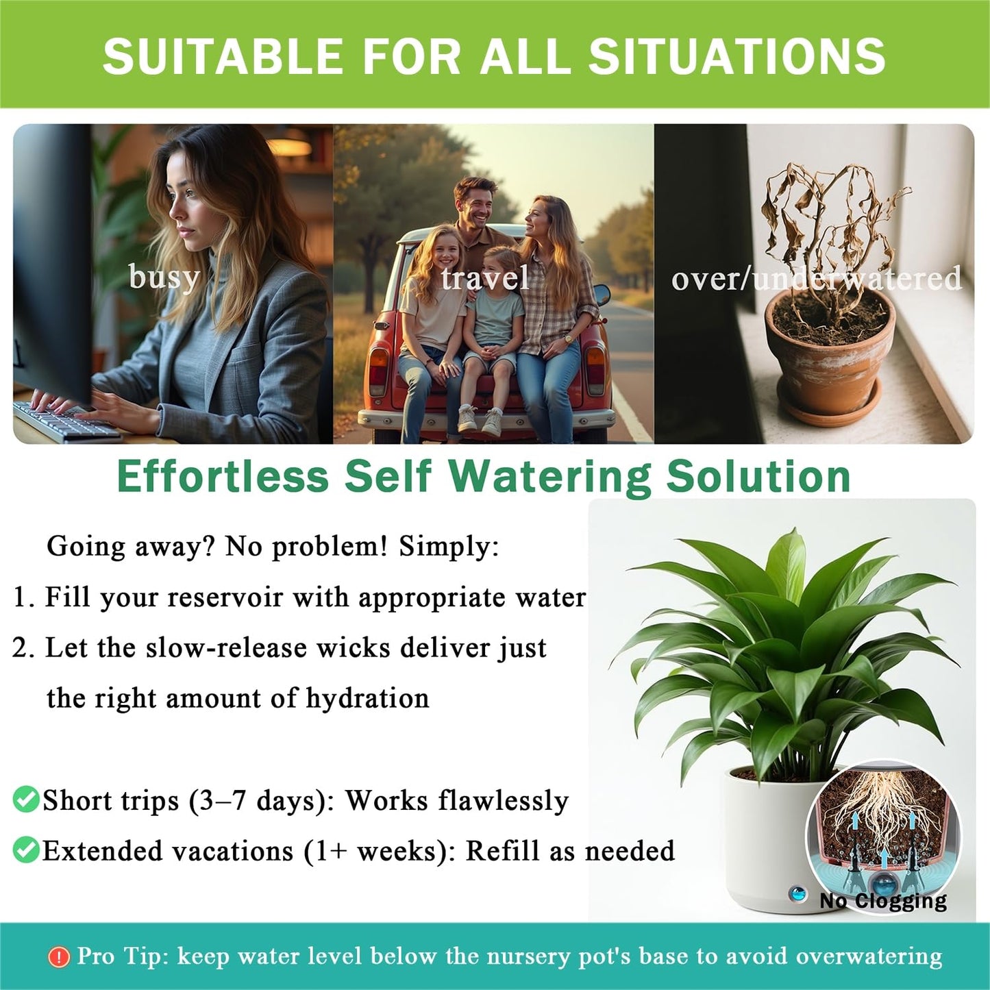 GreenShip 4 Pack Self Watering Planter Insert Watering Spikes, Watering Stakes with Wicking Rope, Plant Spikes for Indoor Outdoor Plants, Vacation Plant Watering Device for Large Planter (Height 17"+)