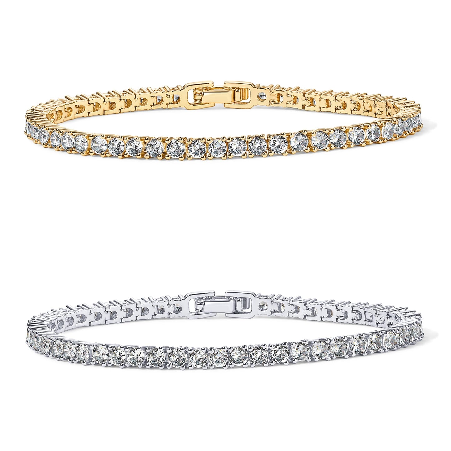 PAVOI Tennis Bracelets for Women - 14K Yellow Gold and Rhodium Plated 3mm Cubic Zirconia Classic Gold Tennis Bracelets for Women and Men - Trendy Mixed Metals CZ Jewelry Gifts - Size 7.5 Inches