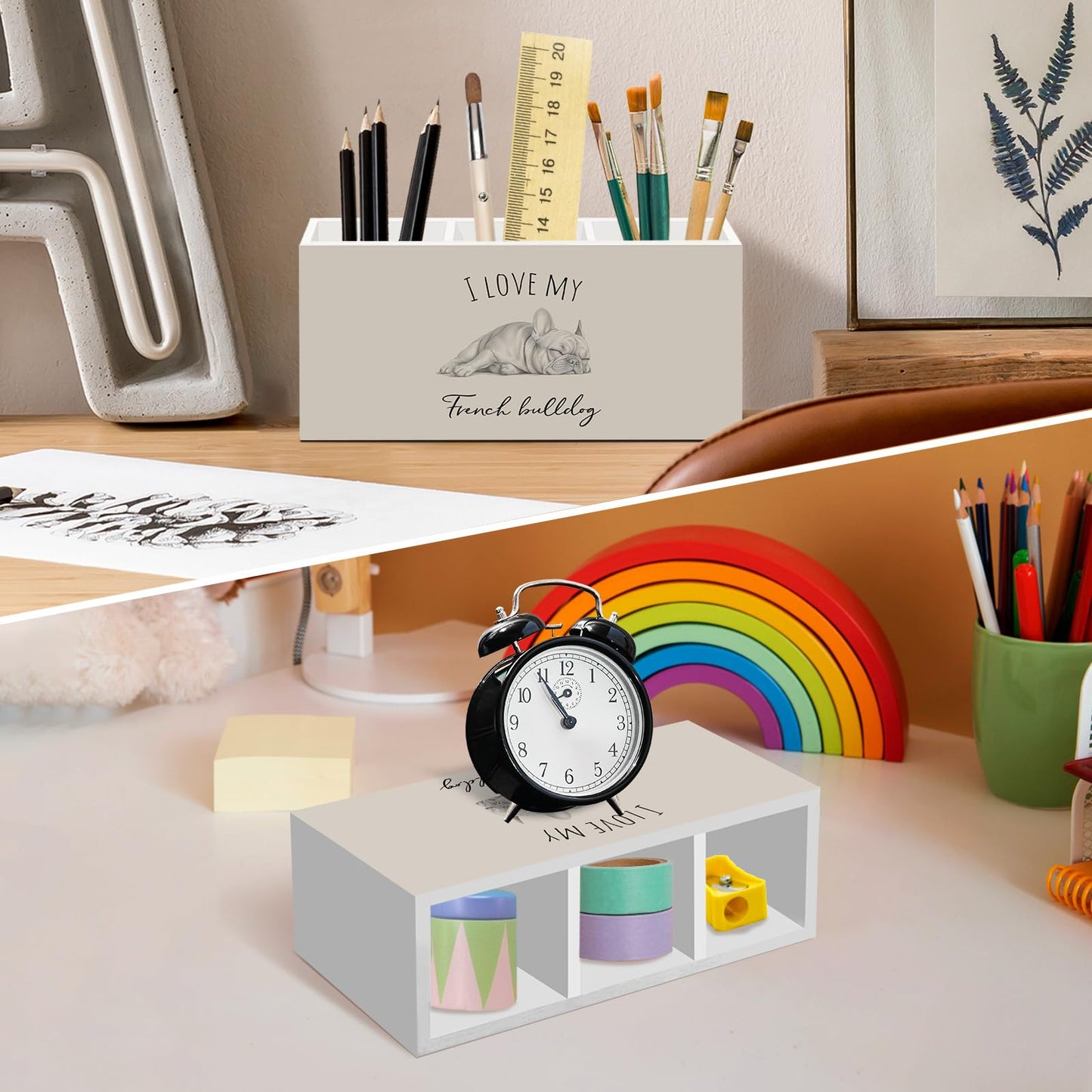 nvucamd Frenchie French Bulldog Gifts Pen Pencil Holder for Women Desk, I Love My French Bulldog Office Desk Accessories, Dog Lovers Gifts Pen Holders Organizer for Bathroom Classroom