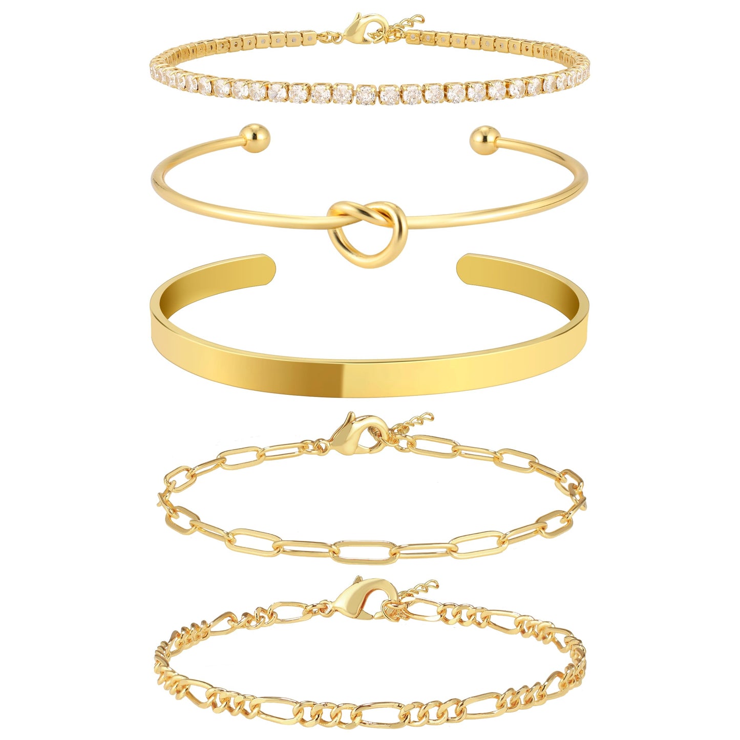 Zalcon Gold Bracelets for Women Gold Plated Bangle Bracelet Layered Tennis Paperclip Chain Bracelets for Women