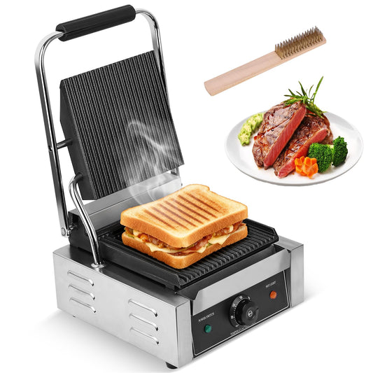 1800W Indoor Electric Grill & Double-Sided Griddle, 50-300°C Adjustable Temperature, 9.1x9.4" Non-Stick Surface for Grilling Steak, BBQ, Sandwiches & Panini, Commercial & Home Kitchen Use