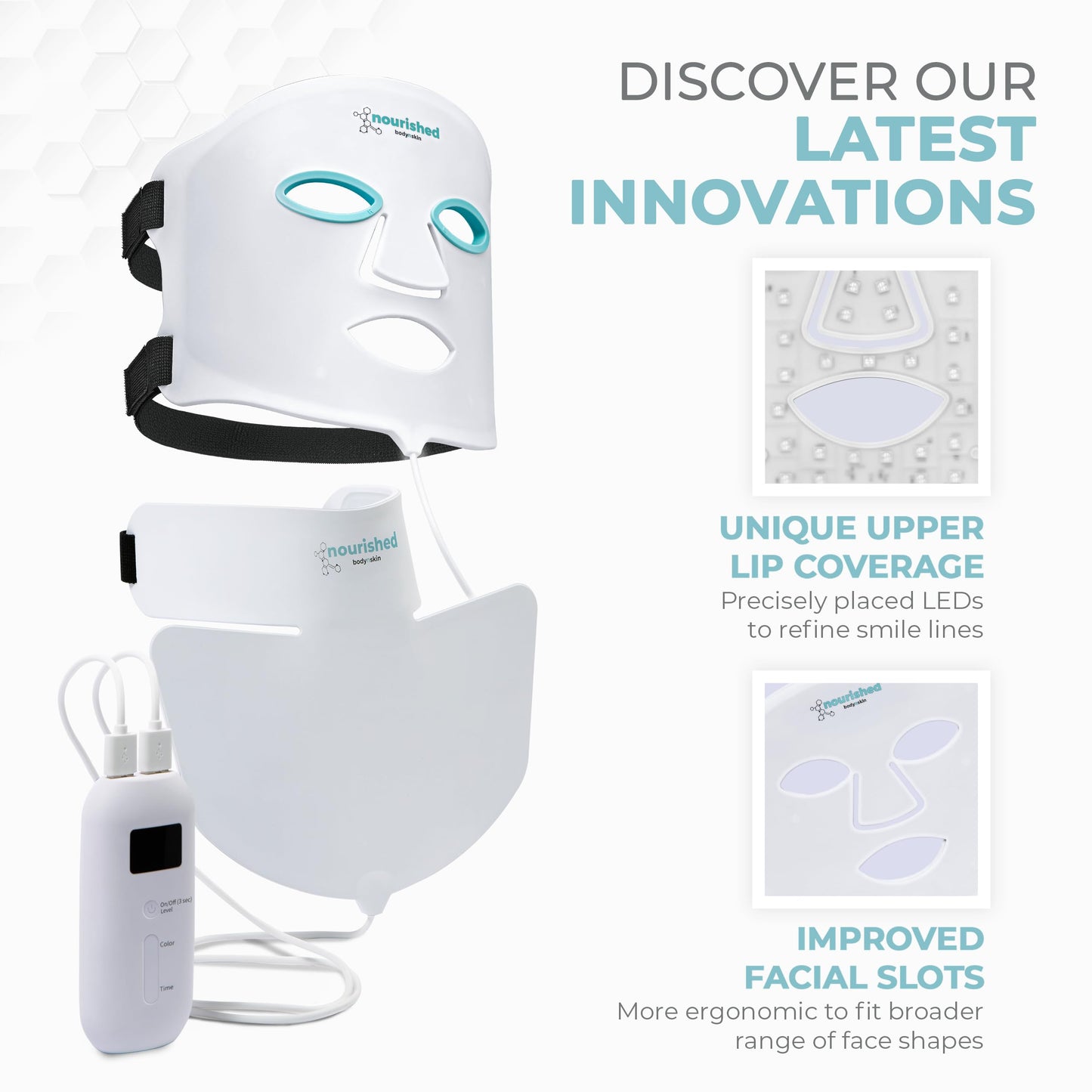 Nourished Bodynskin LED Light Therapy Face & Neck Mask - Facial Skin Care Device - 7 Colors Red & Blue - Rejuvenation, Anti-aging Product for Wrinkles