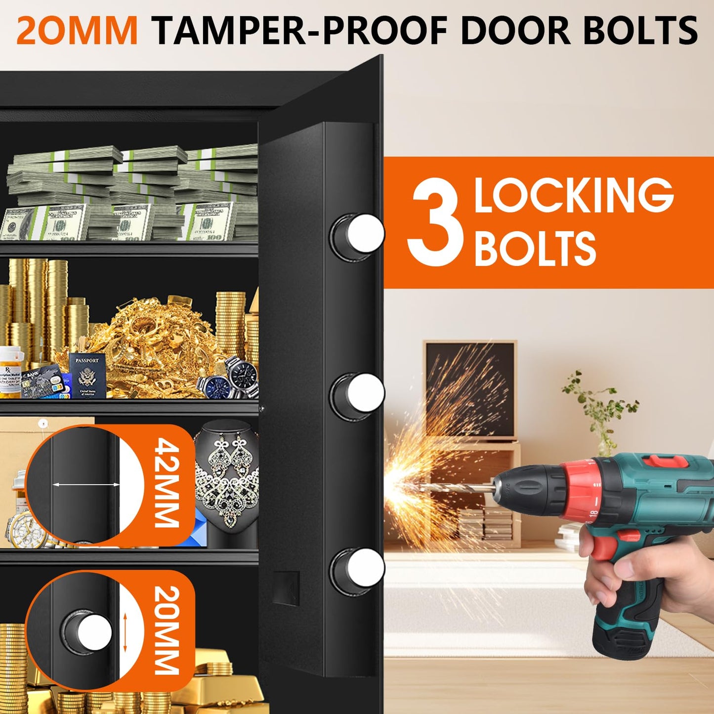 6.0 Cuft Large Fire and Waterproof Safes for Home, Anti-theft Fireproof Lock Box with Digital Keypad, Removable Shelves and Alert System, Personal Fire Proof Safe for Home Documents Valuables