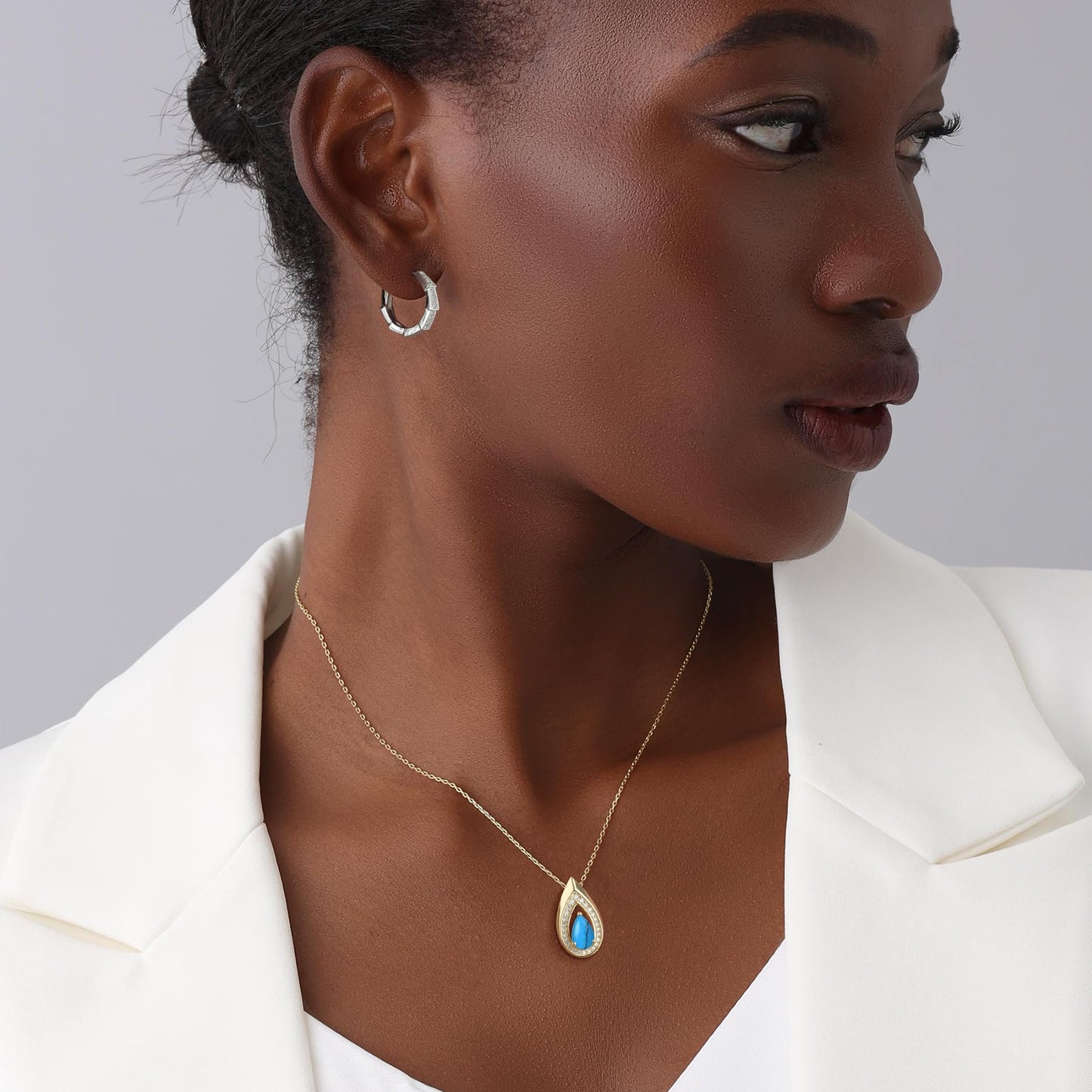 Kstyle 14k Gold Turquoise December Birthstone Pendant Necklaces for Women Valentine's Day Birthday Gift Anniversary Jewelry for Wife Daughter Grandma Mom Sister Non Tarnish