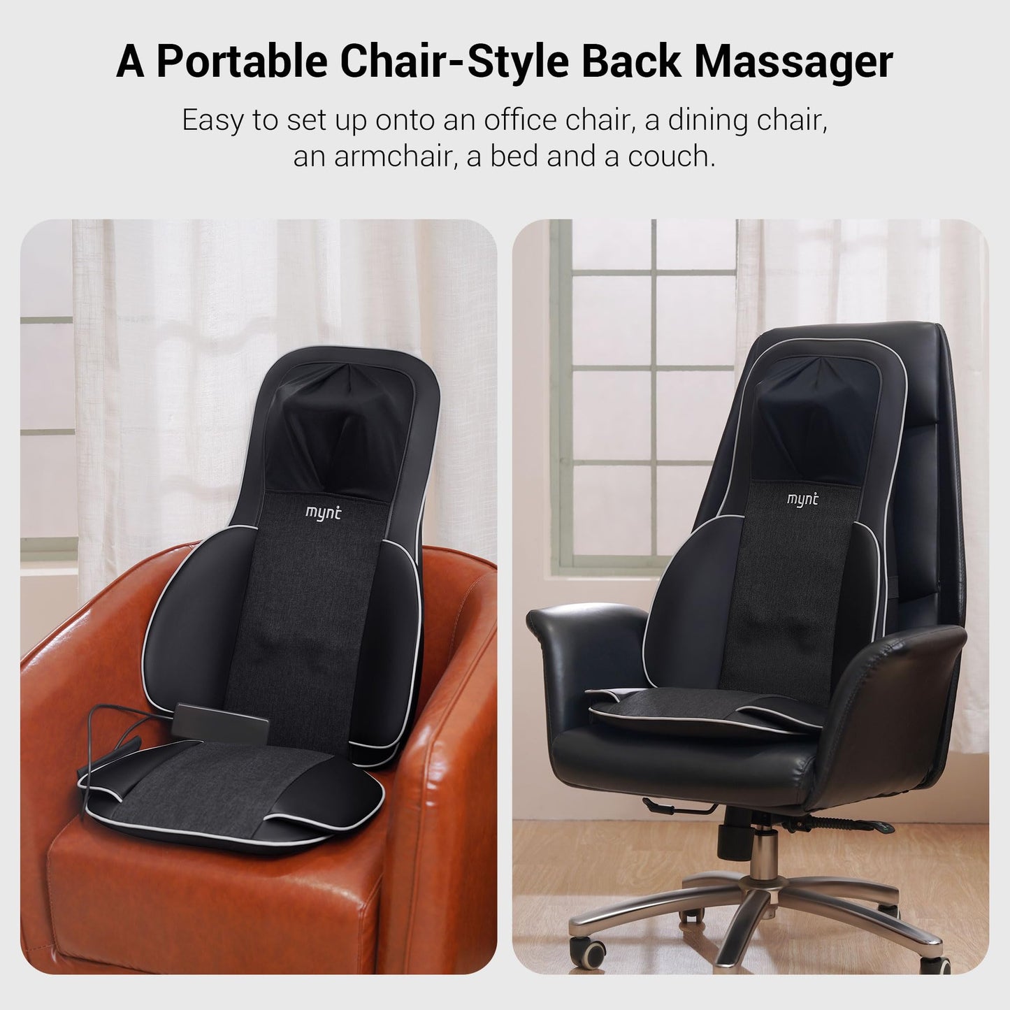 Mynt FSA Eligible HSA Approved Shiatsu Neck and Back Massager for Chair with 10 Deep Kneading Nodes, 2D & 3D Back Massage with Heat, Portable Spot Massage Chair Pad (Black)