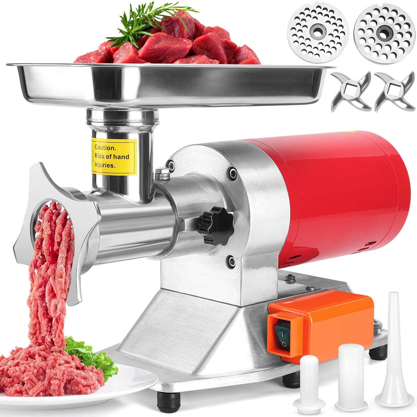 ARLUMA Electric Meat Grinder,Stainless Steel Meat Grinder Heavy Duty,1.5HP Sausage Stuffer with 2 Blade,2 Grinding Plates,Sausage Kit for Home Kitchen Commercial (661LB/H,1100W,6mm&8mm)