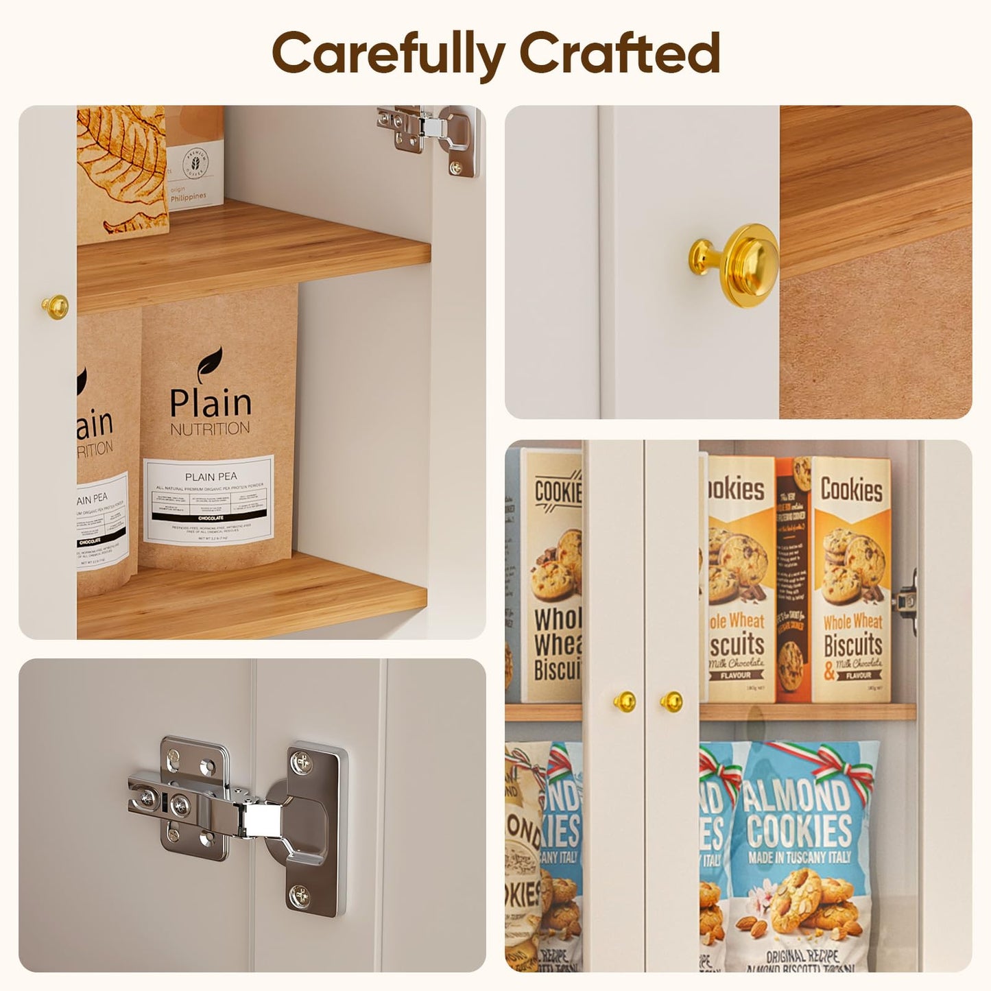 Myricore 70.8" Tall Farmhouse Kitchen Pantry Cabinet with Glass Doors, Modular Storage Cabinet with 6-Tier Adjustable Shelves, Wooden Hutch for Kitchen, Set of 2, White