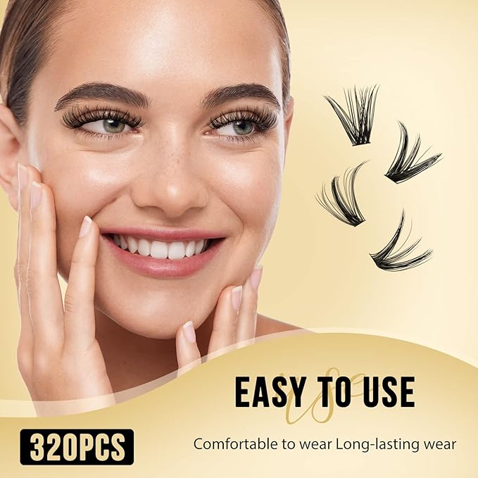 QUEWEL Lash Clusters 320Pcs Cluster Lashes 40D+50D D Curl Lash Clusters Mix12-18mm Individual Eyelashes Clusters Wispy DIY Eyelash Extension Thin Band Soft to Use at Home (40D+50D D Mix12-18)