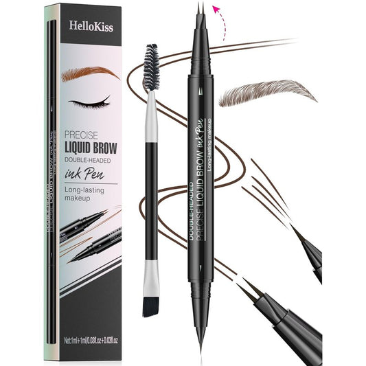 2-Tip Double-Ended Eyebrow Pen,2-in-1,Precise Liquid Brow(3# Dark Brown)