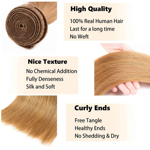 Fabimiya 16 18 20 Inch Human Hair Bundles Honey Blonde 27# Straight Bundles Human Hair 100% Unprocessed Soft Sewn In Hair with Double Weft for Black Women
