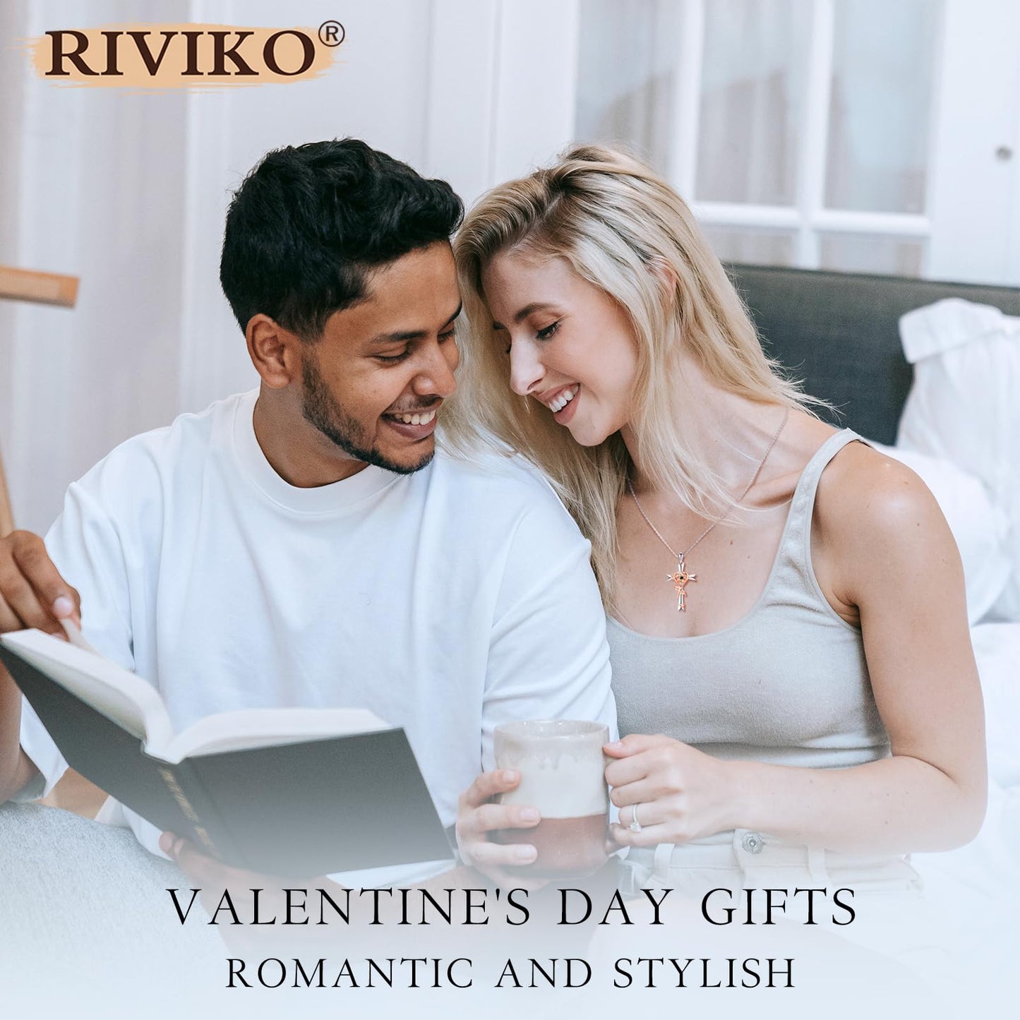 RIVIKO 925 Sterling Silver Cross May Birthstone Necklace for Women Cross Rose Pendant Necklaces Trendy Christmas Valentine's Day Jewelry Anniversary Birthday Gift for Women Her Wife Daughter
