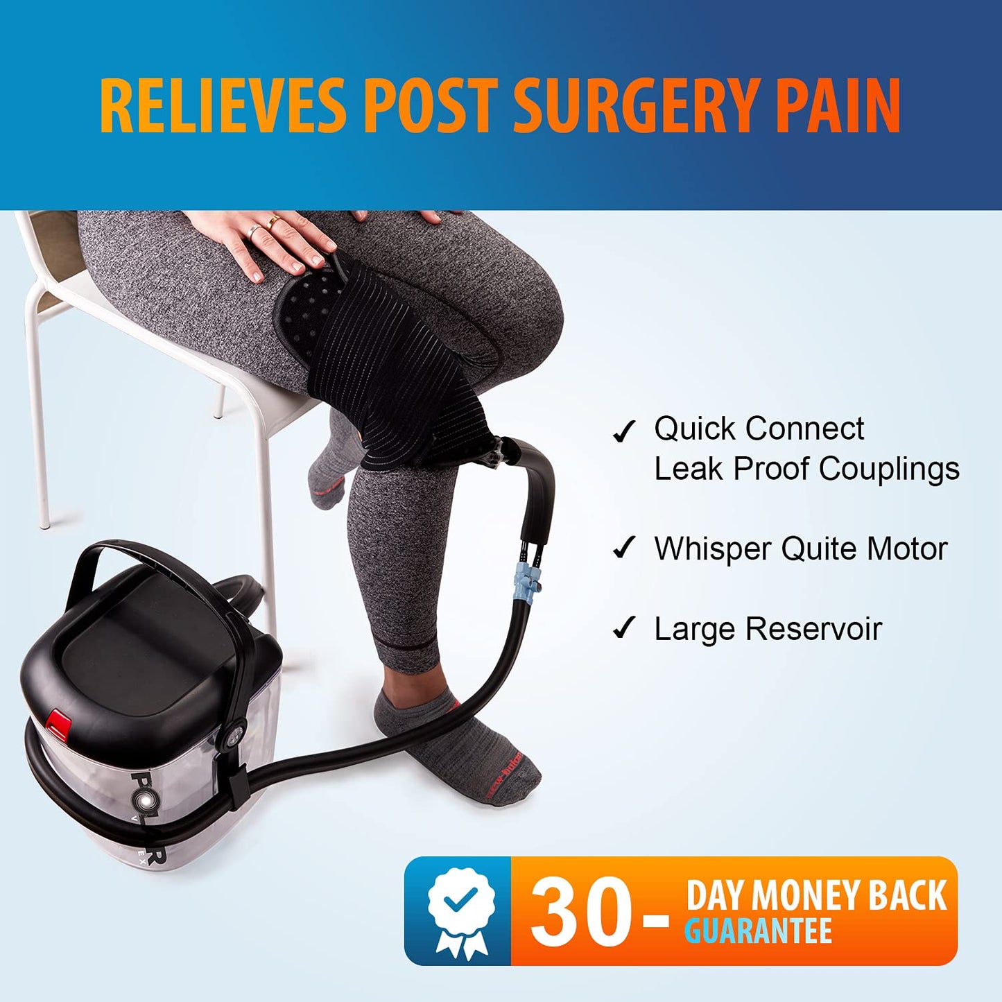 Polar Vortex Cold Water Therapy System Kit - Ice Circulation Machine With 3-Strap Knee/Elbow/Shoulder Wrap and 4 Cold Cubes