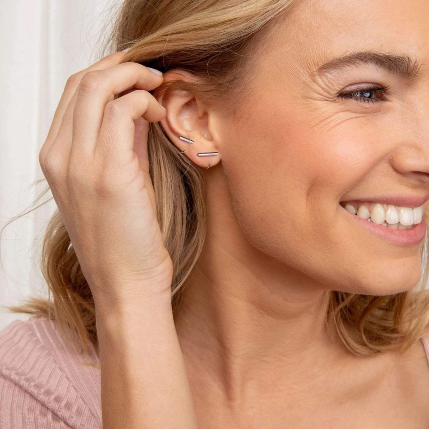 Huggie Hoop Earring 925 Sterling Silver Bar Huggy Earrings for Women Minimalist Ear Huggie Set Little Half Hoop Earrings 2 Pairs Bar Open Hug Hoop Earring