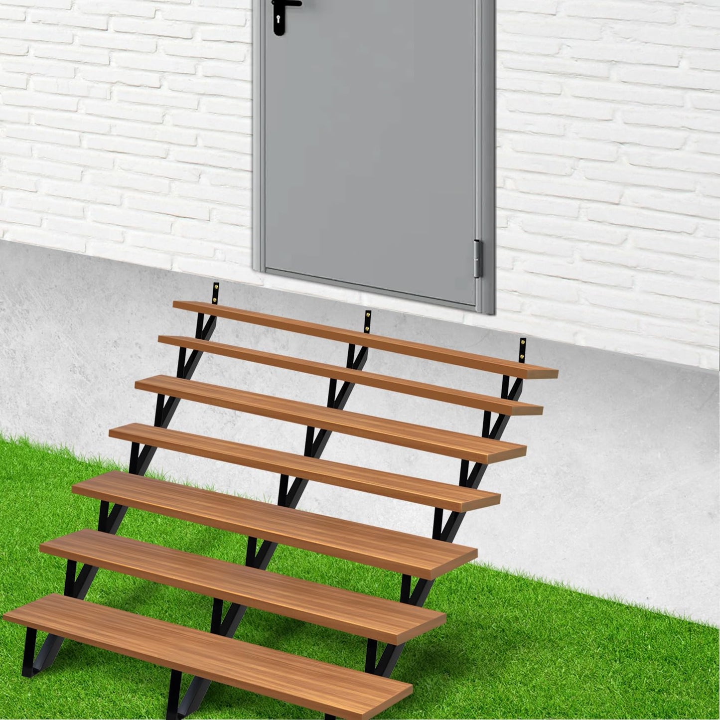 Zwinz Steel Stair Riser 7 Step 3 Pack, Metal Stair Stringers for Deck Height 57 inches, Steel Stair Step Riser for Outside Stairs