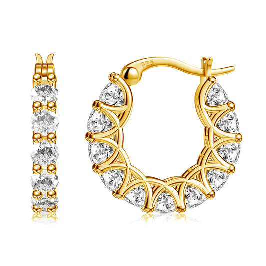 Allencoco Cubic Zirconia Huggie Hoop Earrings - Jewelry For Women, 14K Gold, 925 Sterling Silver Post Hypoallergenic (18K Gold CZHoop 19mm)