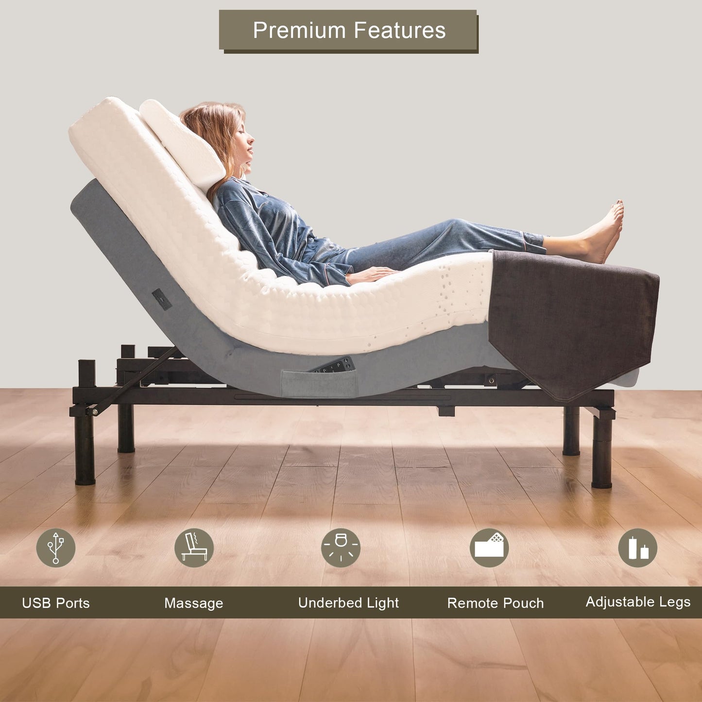 Irvine Home Collection King Adjustable Bed Base with 10 Inch Gel Memory Foam Mattress - Dual Massage - USB Ports - Zero Gravity - Underbed Light - Wireless Remote - Zero Clearance