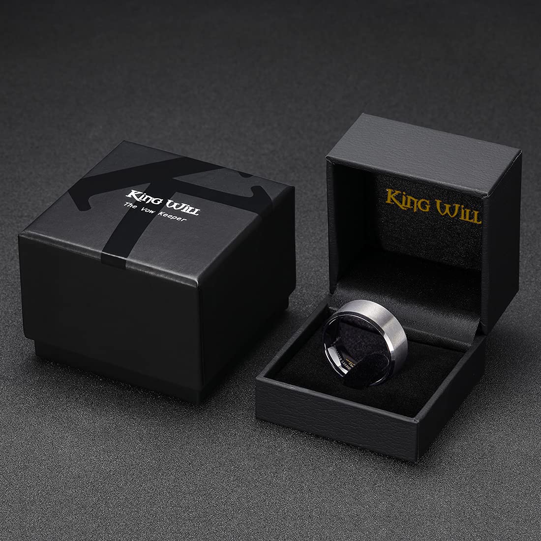 King Will 10mm Silver Men's Wedding Ring - Brushed Matte Finish, Beveled Polished Edge, Comfort Fit Size 9