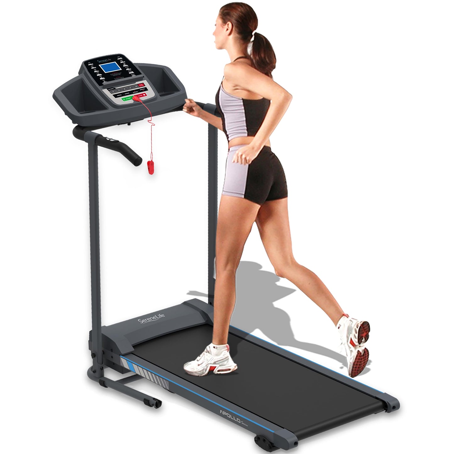 SereneLife Electric Folding Treadmill Exercise Machine - Smart Compact Digital Fitness Treadmill Workout Trainer w/Bluetooth App Sync, Manual Incline Adjustment, for Walking, Running, Gym - SereneLife