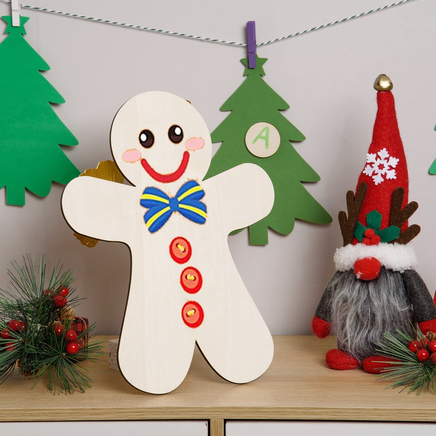 12 Pcs Large Wooden Gingerbread Man Cutouts, 12 Inch Unfinished Wood Gingerbread Man Shaped Ornaments Blank Christmas Decorations for DIY Crafts Xmas Winter Party Decor Door Hanger, 5mm Thick