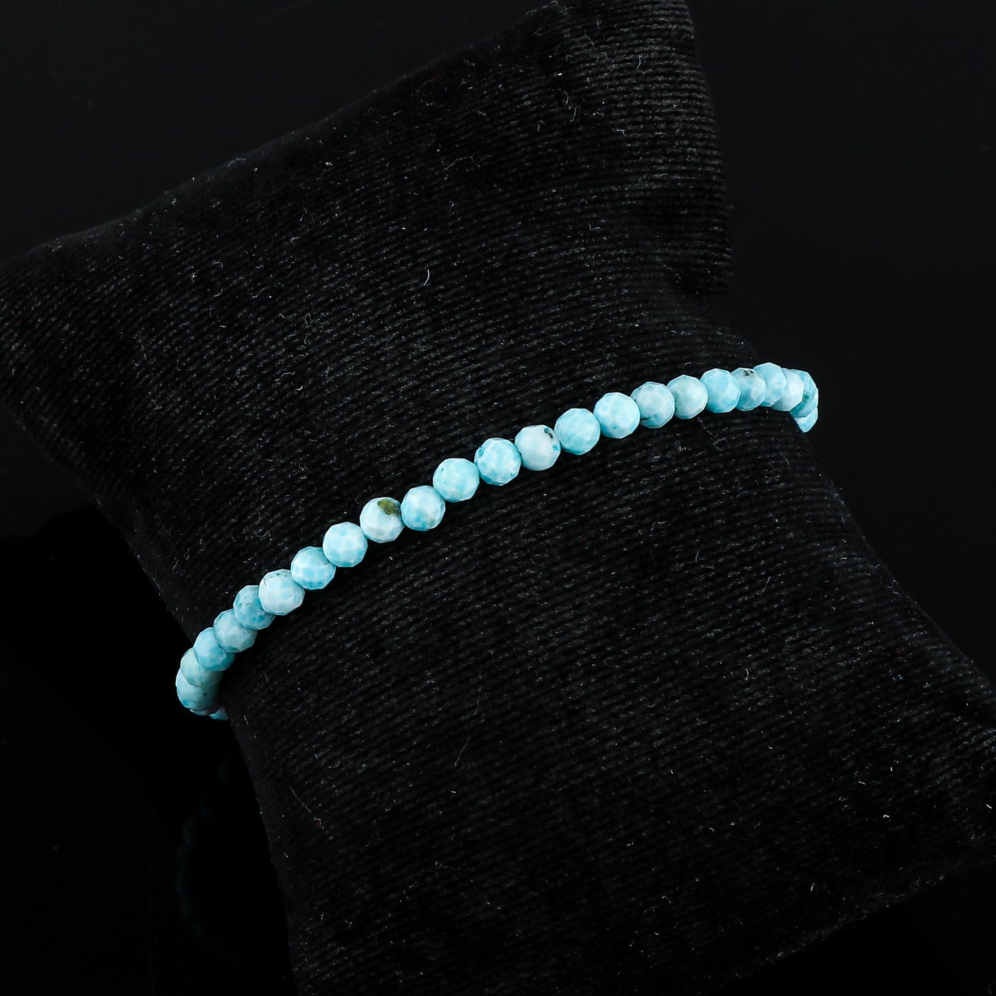 CRYSTALIS 4mm+ Natural Larimar Pectolite Beads Slider Bolo Bracelet, Beaded Crystals, Chakra Healing Stones, Delightful Womens Gemstone Jewelry, 925 Sterling Silver 10 inch