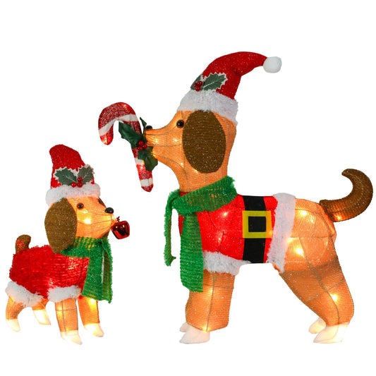 Afirst Christmas Dog Lighted Decorations, 2 Pack Lighted Up Xmas Dog Outdoor Lighted Holiday Displays Gift for Home Garden Party Yard Porch Decor