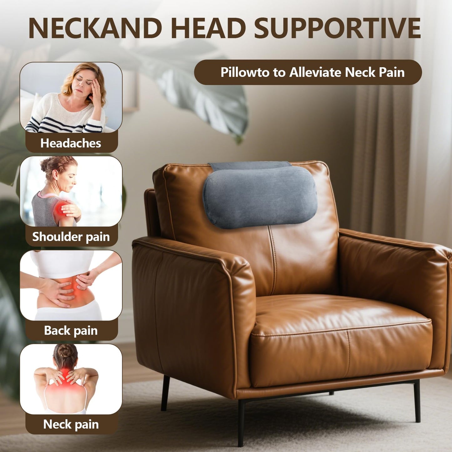 Head Recliner Pillow, Memory Foam Headrest Pillows for Recliner Chairs, Non-Slip Headrest Cushion for Neck Pain Relief, Neck Support Pillow for Travel Home Sofa Armchair (Grey)