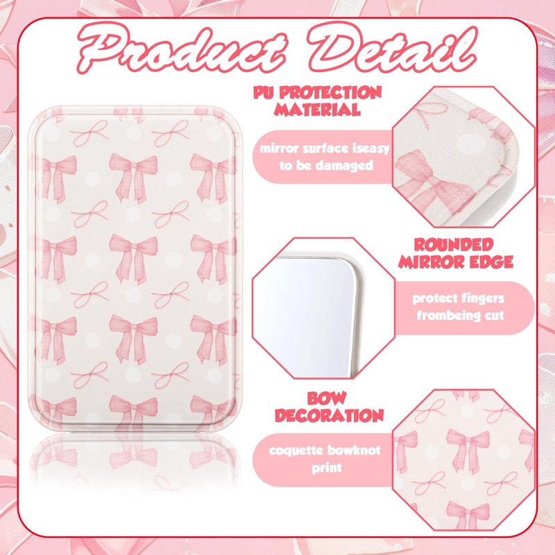 Geelin 12 Pcs Compact Mirror Bulk Mini Pocket Mirrors for Women Travel Folding Mirror Portable Hand Mirrors for Graduation Party Gift Camping Office Home(Pink Bow)