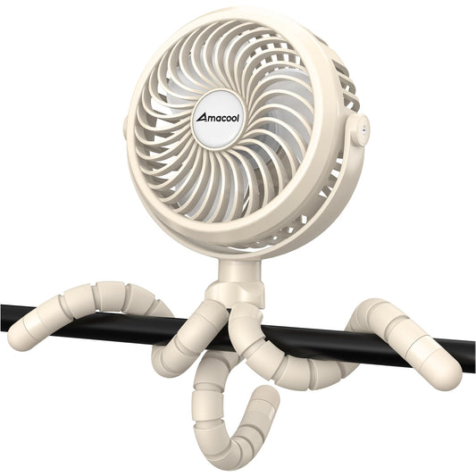 AMACOOL Battery Operated Stroller Fan, Baby Travel Essentials for Beach Disney, Newborn Boy & Girl Showers Gifts Registry Search, Rechargeable Clip On Fan for Car Seat Wagon Crib Bike Treadmill