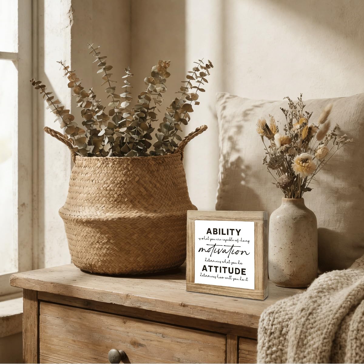 Inspirational Desk Sign Gift, Ability Motivation Attitude Motivational Quote Tabletop Decor, Encouraging Reminder for Home Office Desk Shelf, Positive Gift for Coworkers Friends