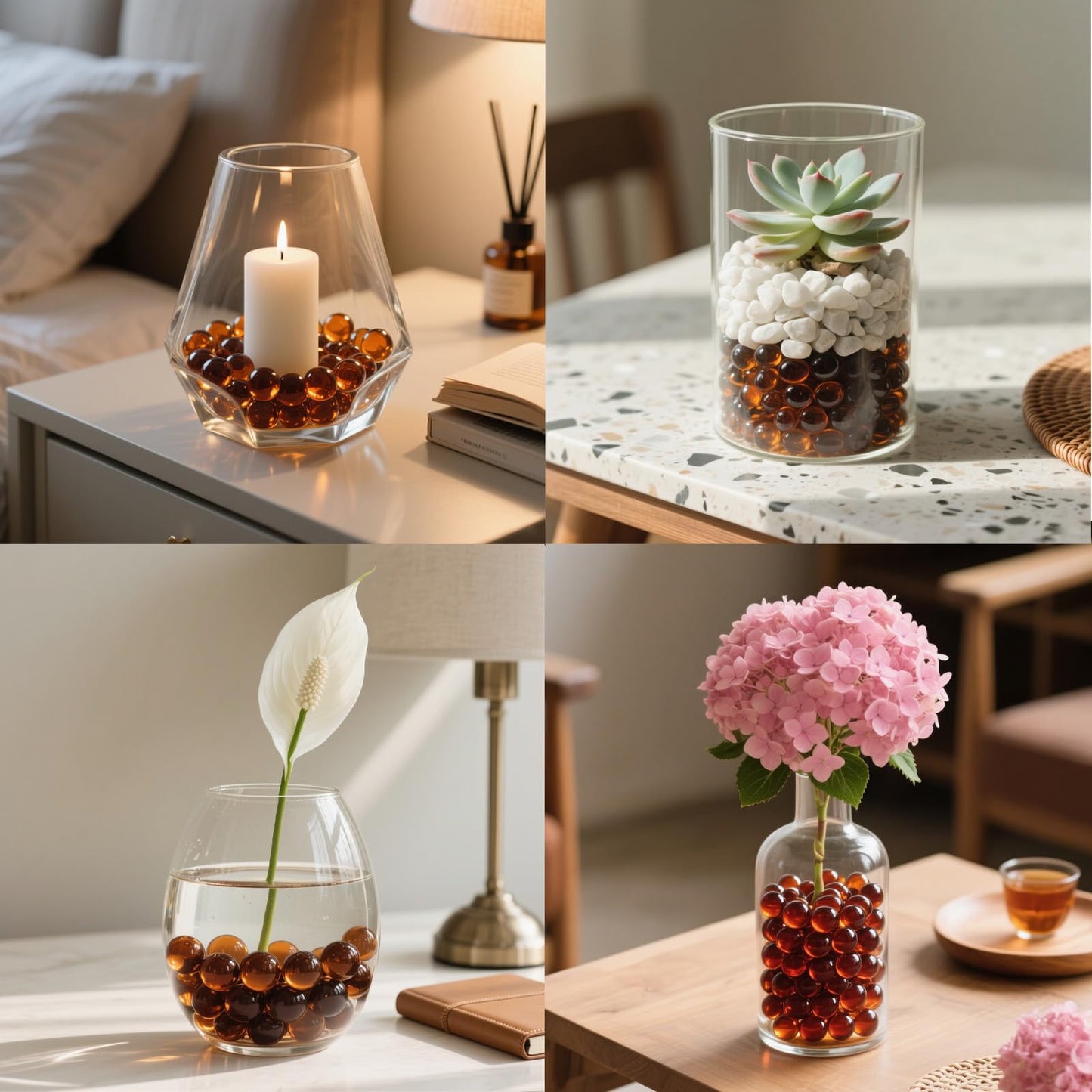 ginojex 2.16LB Glass Beads Vase Filler Aquarium Gravel Decor Flat Glass Marbles Gems Pebbles Fish Tank Rocks Home Decorative Art Craft - Amber