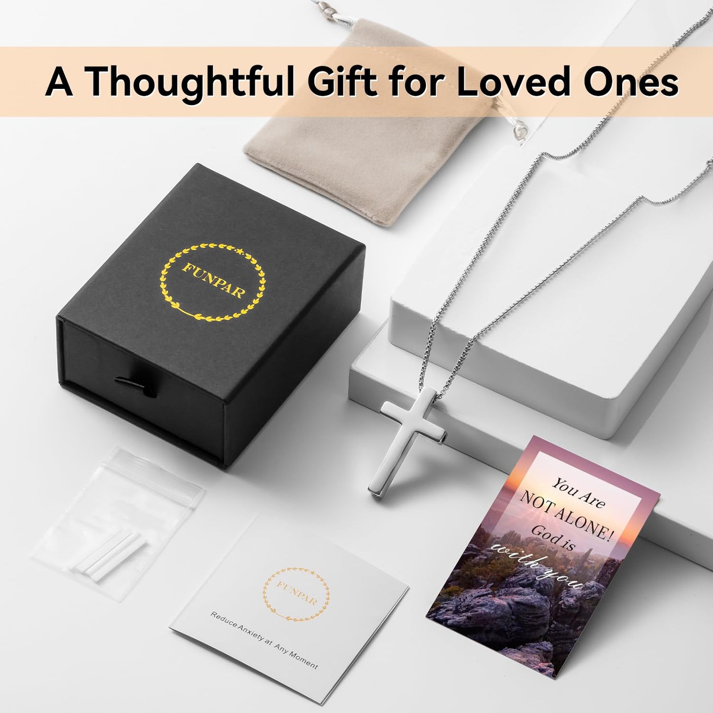 FUNPAR Cross Breathing Necklace for Anxiety Relief and Relaxation, Breathlink Design Quit Smoking Aid, Stainless Steel Mindfulness Tool to Calm, Stylish Wellness Gift for Adults(Black 1:9)