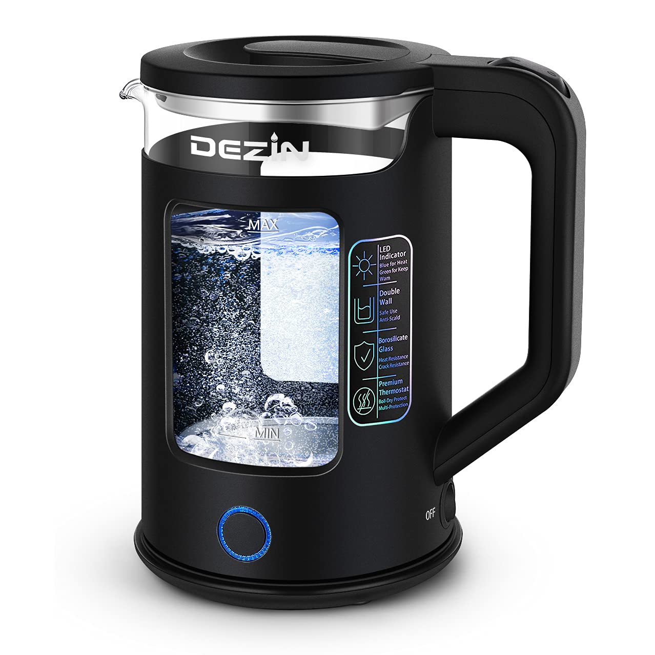 Dezin Electric Kettle with Keep Warm Function, BPA Free Window-Glass Double Wall Design Electric Tea Kettle, Bicolor LED, 1.5L Hot Water Kettle with Auto Shut-Off and Boil Dry Protection Tech