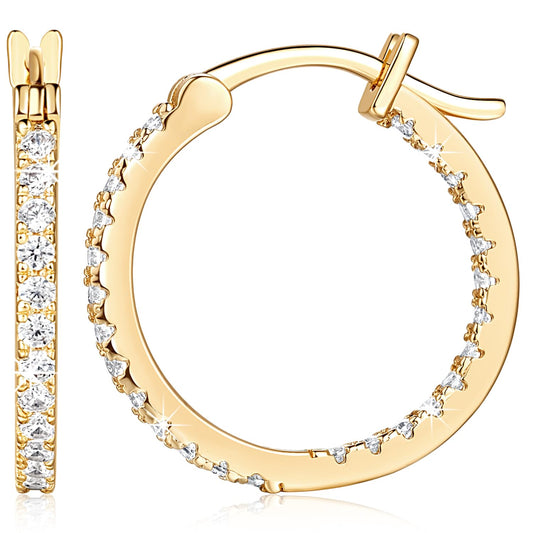 Aidomiya Gold Hoop Earrings 14K Gold Hoop Earrings for Women with Dual-sided Cubic Zirconia Hoops Earring for Women Sensitive Ears Hypoallergenic Womens earring 15MM