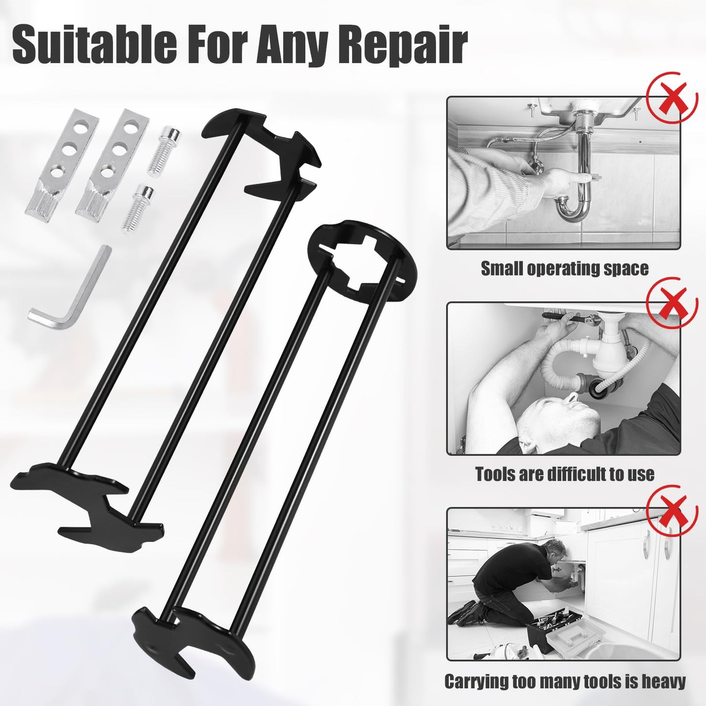 NQEUEPN 2pcs Multifunctional Sink Wrench & Extractor Tool Set, 7 Sizes Basin Faucet Wrench Universal Four-Claw Hexagon Spanner for Tight Space Plumbing Installation and Drain Pipe Nut Removal