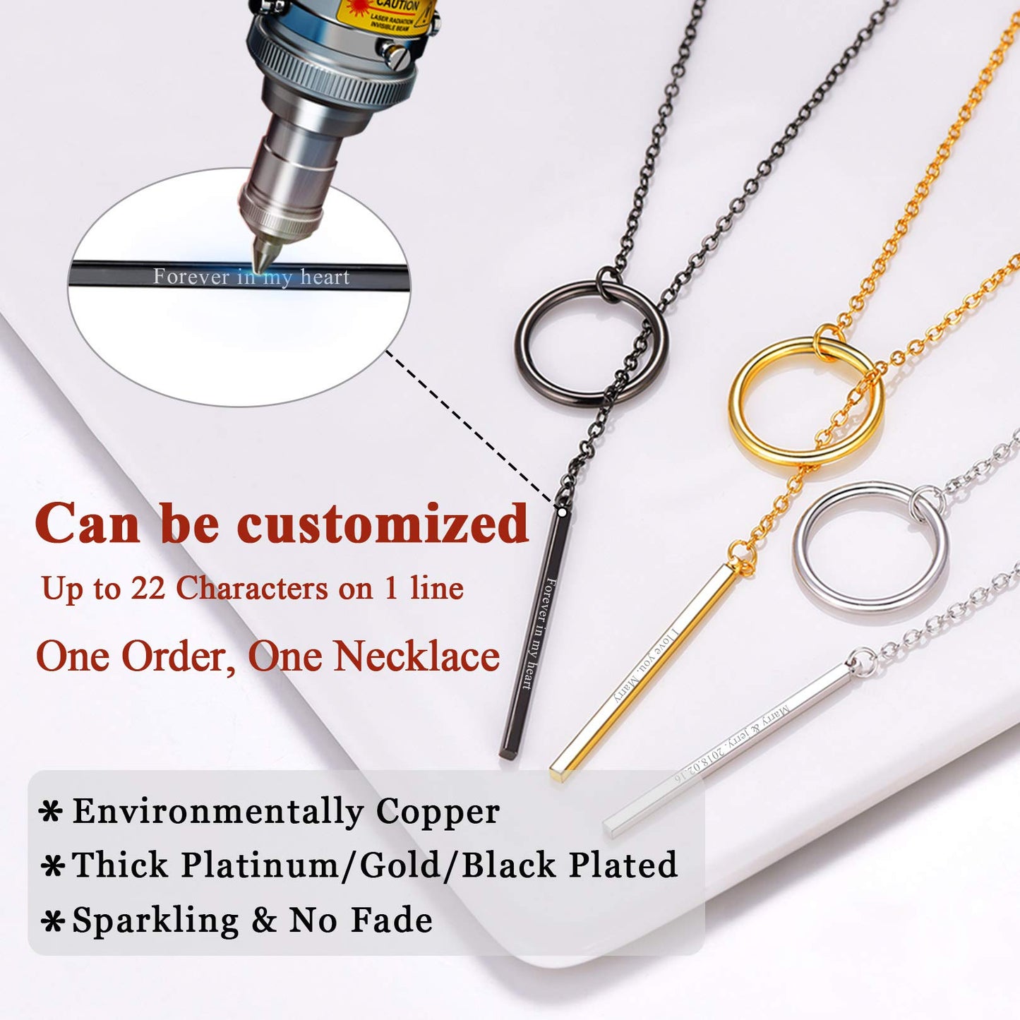 FOCALOOK Long Necklaces for Women Customized Engraved Drop Vertical Bar Pendant Lariat Y Necklace 28inch/73cm