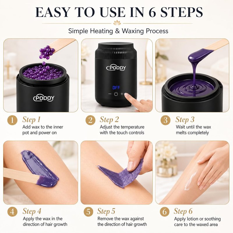 Podoy Mini Wax Pot Warmer for Hair Removal, Small Portable Travel Wax Melt Heater Machine Digital Display for SPA Salon Brow Body Nose Upper Lip Hair Waxing with 100 Waxing Sticks