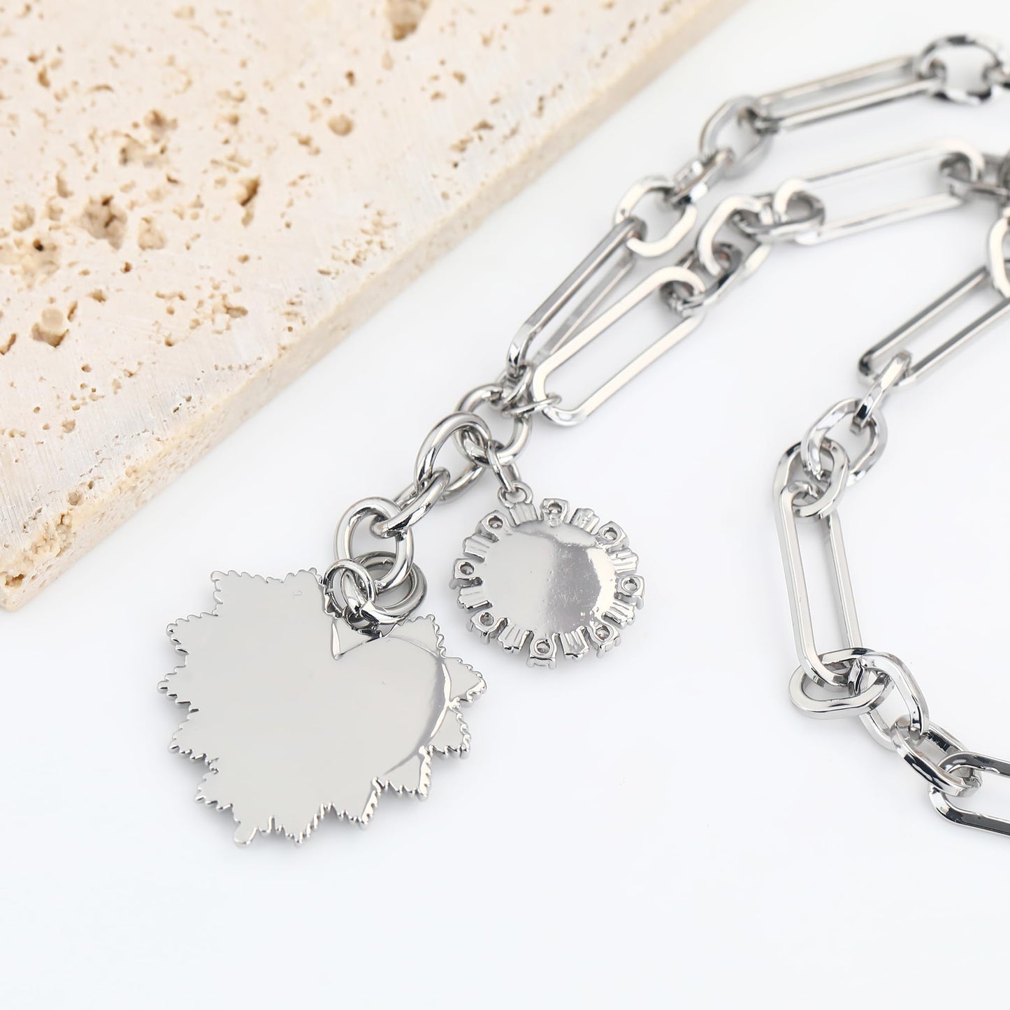 BONJOULRY Heart Necklace Silver Chunky Heart Necklace for Women, Non Tarnish Trendy Heart Choker Pendant Waterproof Heart Jewelry Gifts