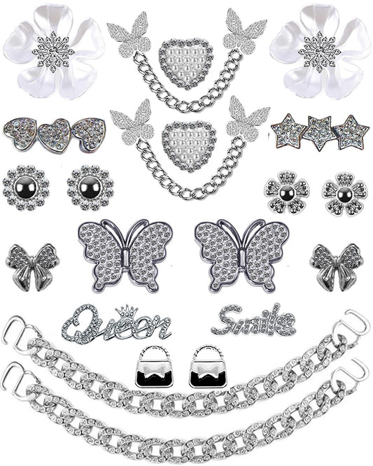 22Pcs Bling Shoe Charms Designer Rhinestones Bling Chain Shoes Accessories for Women Girls Jewelry DIY Shoe Accessories Decoration Party Favors