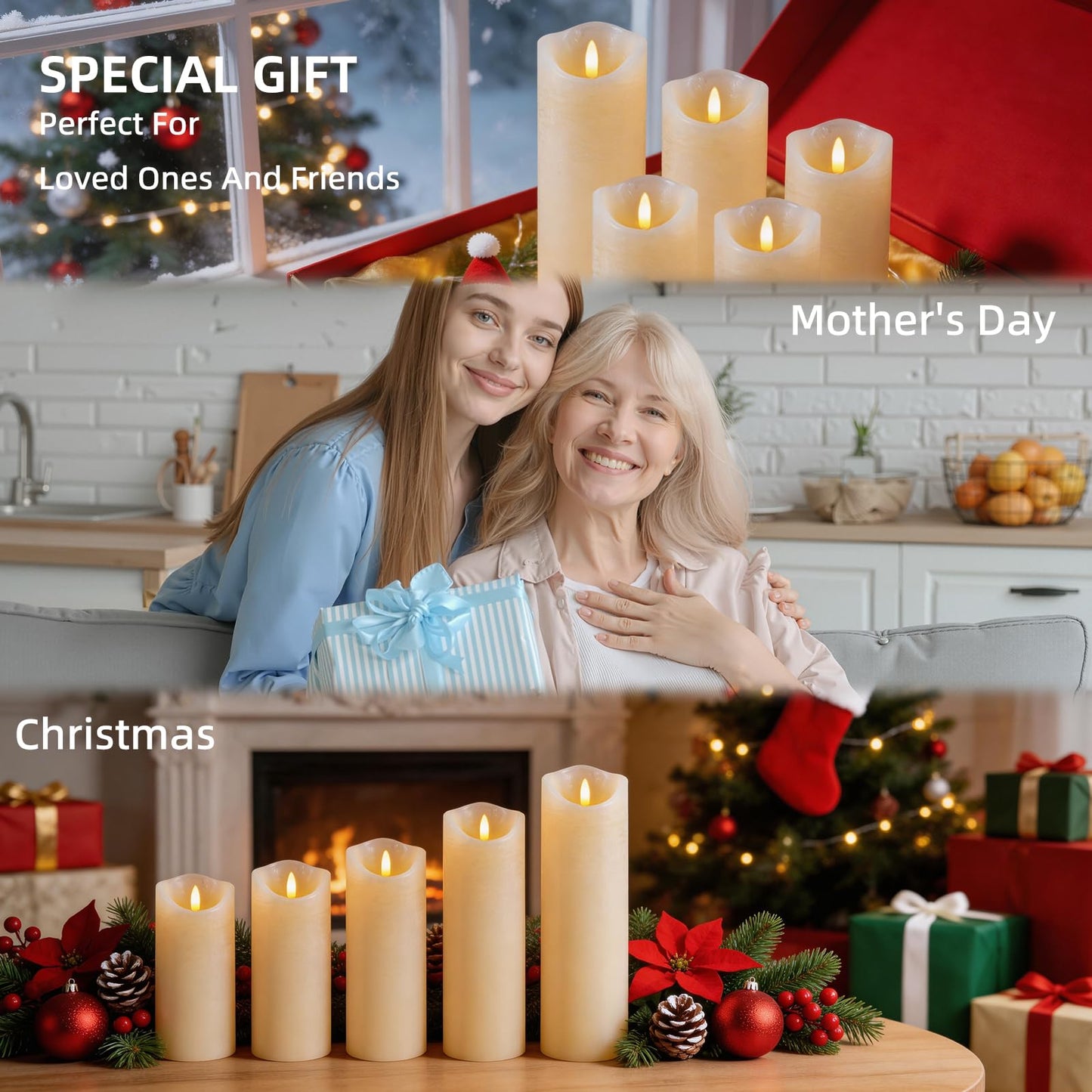 MiKoyi Flameless Pillar Candles with Remote, Battery Operated Candles Real Wax, [5-Pack] Fake LED Flickering flameless Candle with Timer Function for Room Home Decor (2.2" * 5/5.5/6/7/8"") - White"
