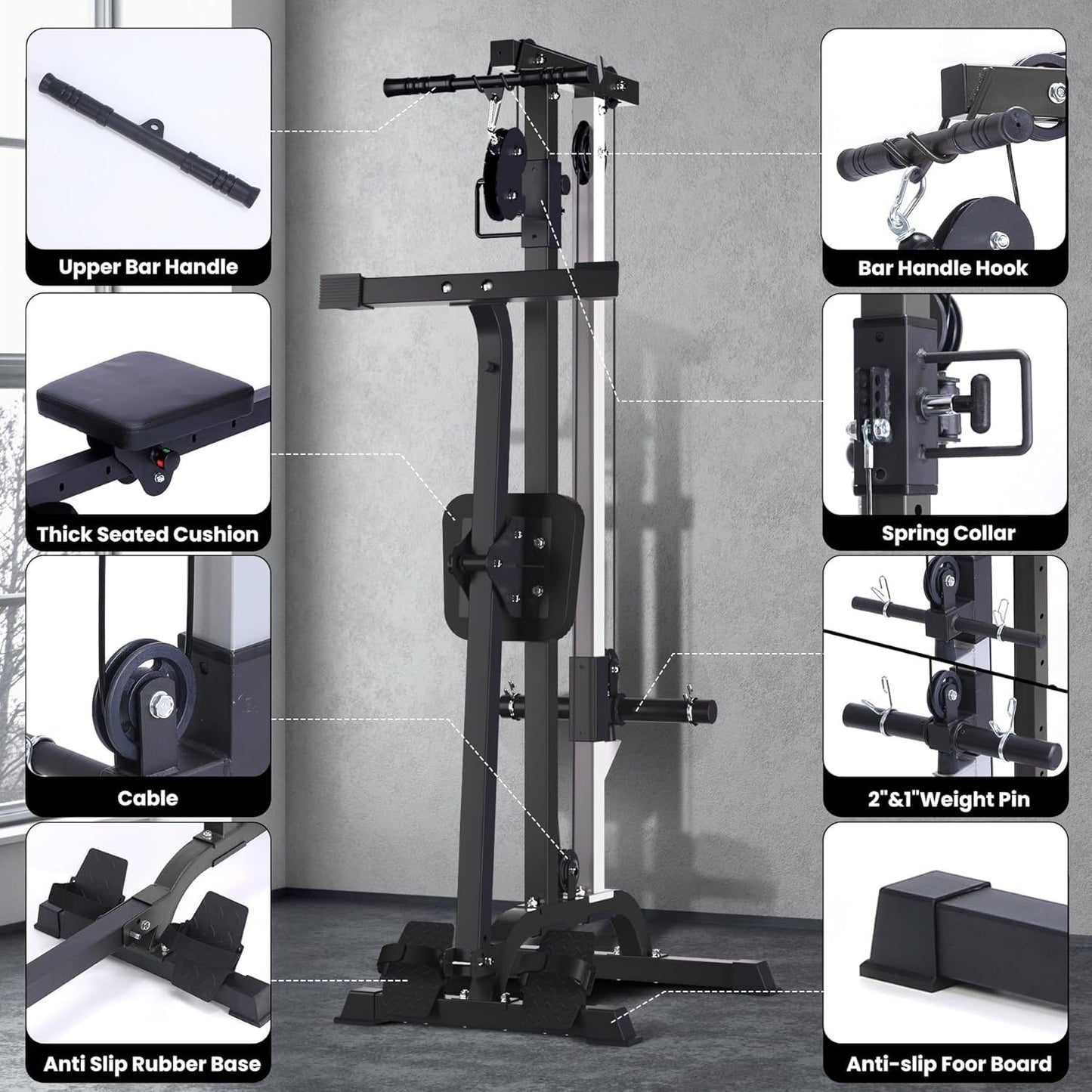 2-in-1 Rowing & Cable Machine for Home Gym, Adjustable LAT Pull Down & Low Row, High/Low Pulley, Multi-Function Compact Fitness Equipment, Full Body Strength & Cardio Training, Durable Carbon Steel