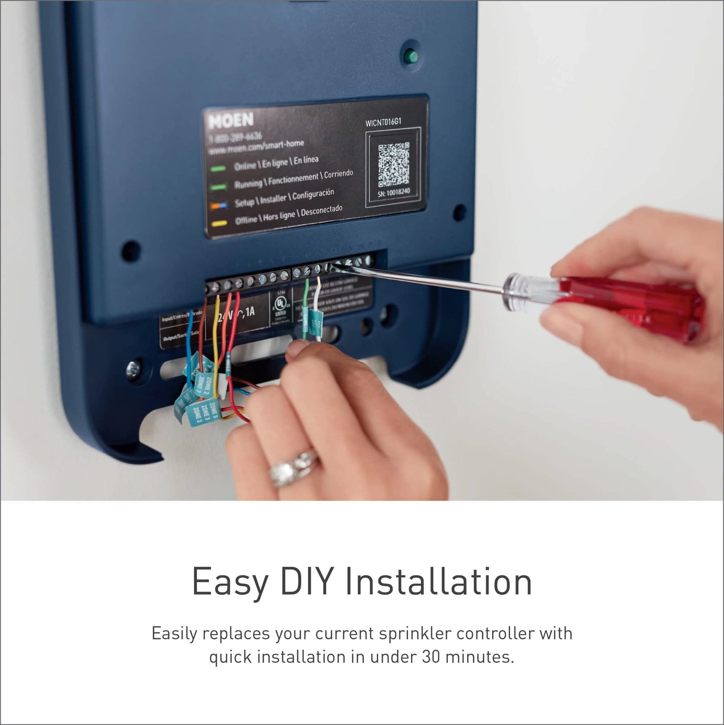 Moen 16-Zone Smart Sprinkler Controller, Wi-Fi Connectible Smart Irrigation System with Automatic Water Timer, WICNT016G1USA