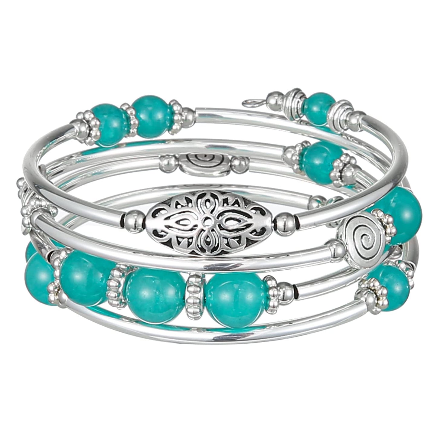 FULU AUTUMN Stackable Beaded Bracelets for Women Boho Wrap Silver Bracelet Layered Fashion Jewelry Gifts for Her(17-Sea green)