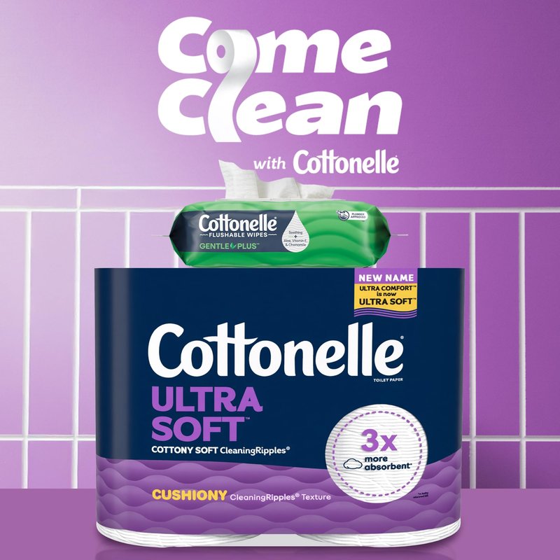 Cottonelle Ultra Soft Toilet Paper with Cushiony CleaningRipples Texture, Strong Bath Tissue, 24 Family Mega Rolls = 108 Regular Rolls (4 Packs of 6)