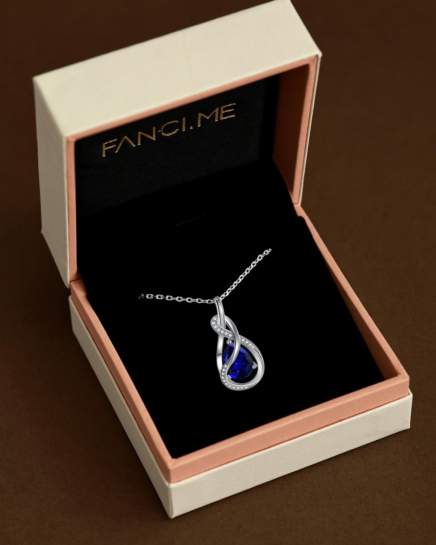 FANCIME Sapphire Necklace September Birthstone Sterling Silver Infinity Knot Pendant Necklace Blue Gemstone Fine Jewelry Birthday Mothers Day Gifts for Women Mom