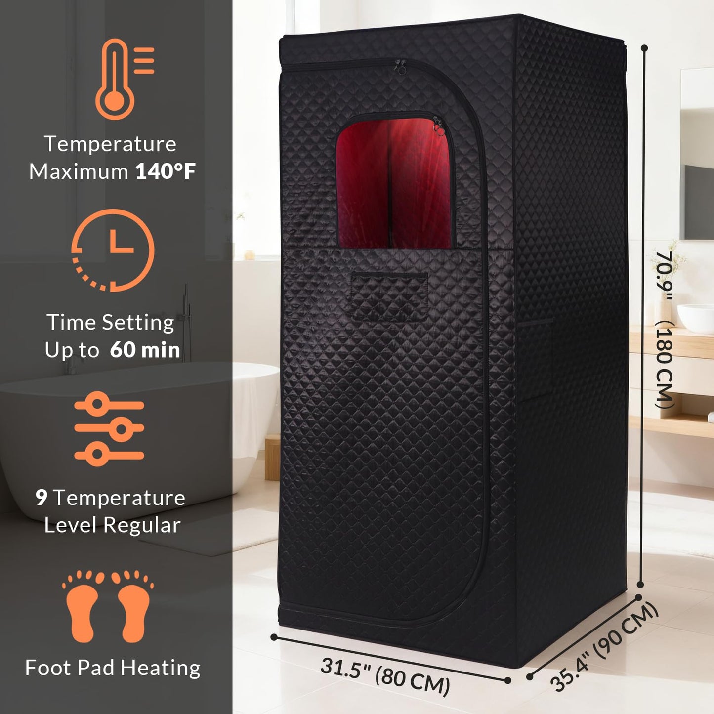 Veloqore Dry Infrared Sauna, Red Light Therapy Saunabox for Relaxation, Detox and Muscle Relief, 9 Levels Up to 140°F Personal Indoor Saunas Tent, Portable Sauna for Home, Bedroom, Living Room