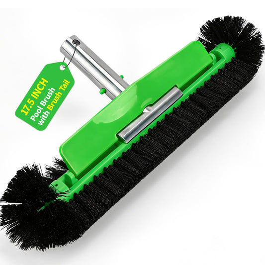 17.5" Professional Pool Brush - Sticks to Walls & Floor, High-Efficiency Heavy Duty Inground/Above Ground Pool Scrub Brushes with Round Ends, Premium Nylon Bristle,Reinforced Aluminium, Safe for Vinyl