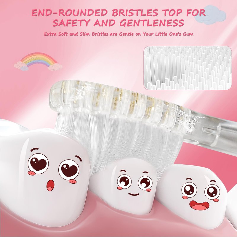 teeteck Electric Toothbrush for Kids - Toddler Electric Toothbrush with Magnetic Charging, Includes 2 Brush Heads, Magnetic USB Charging Cable for Ages 1-6 Boys Girls (Pink)