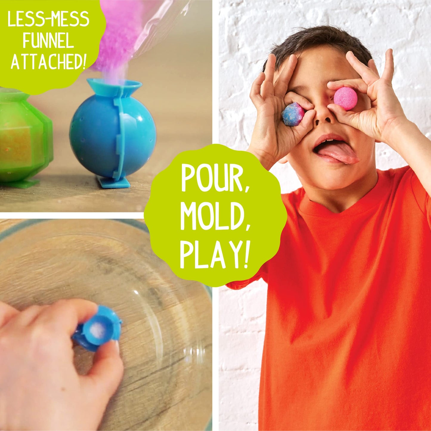 Made By Me Glow The Dark Powerballs by Horizon Group USA, DIY STEM Kit. Make 18 Bouncy Crystal Power Balls, Molds and Instructions Included,Multicolored